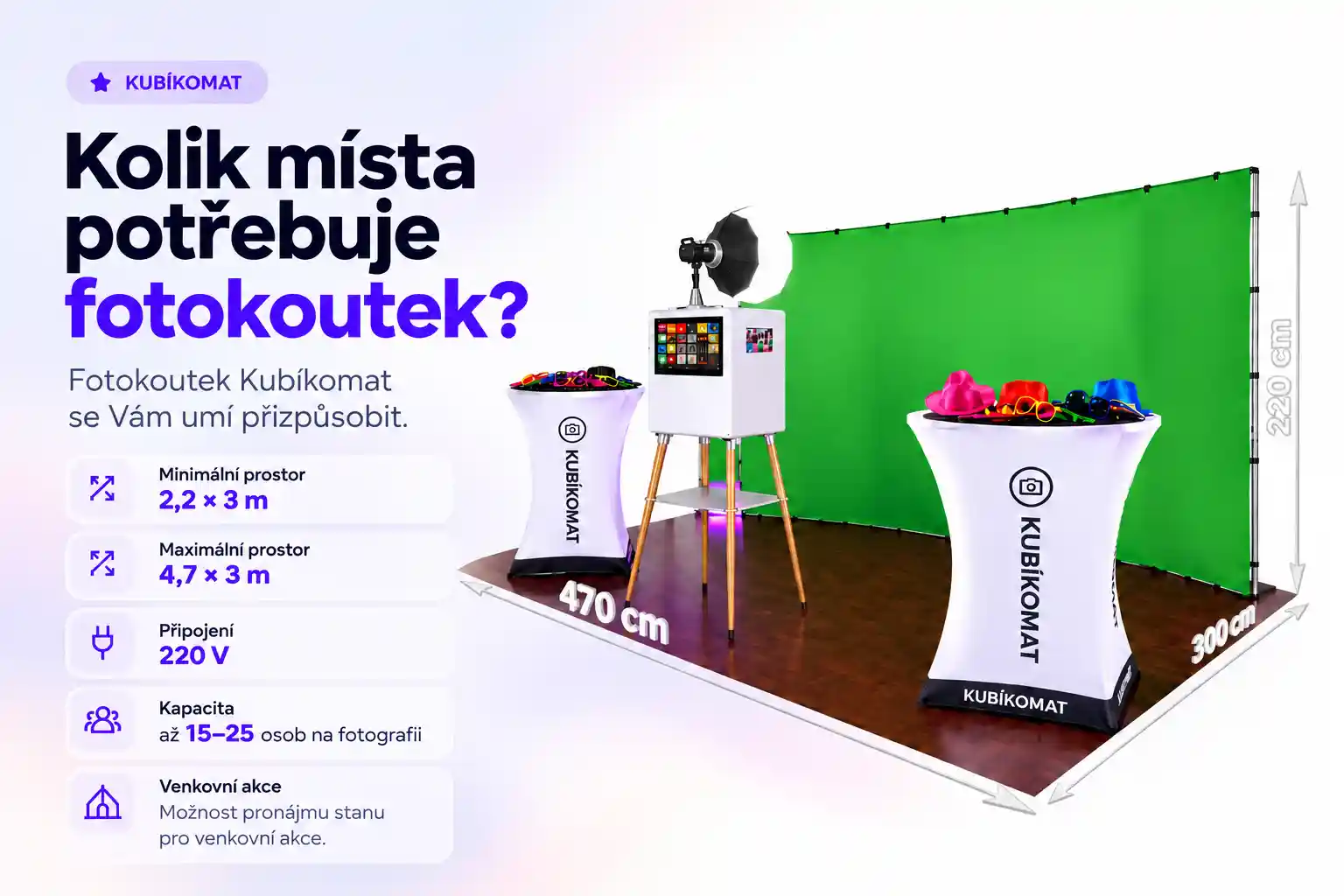 Kolik prostoru potřebuje svatební fotokoutek Kubíkomat